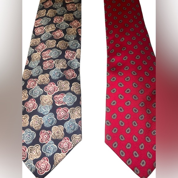 EUC Christian Dior Mario Valentino Abstract Paisley Patriotic Navy Red Ties - Picture 5 of 9